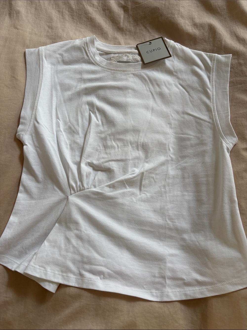 Cupio White Twist-Front Sleeveless Tee